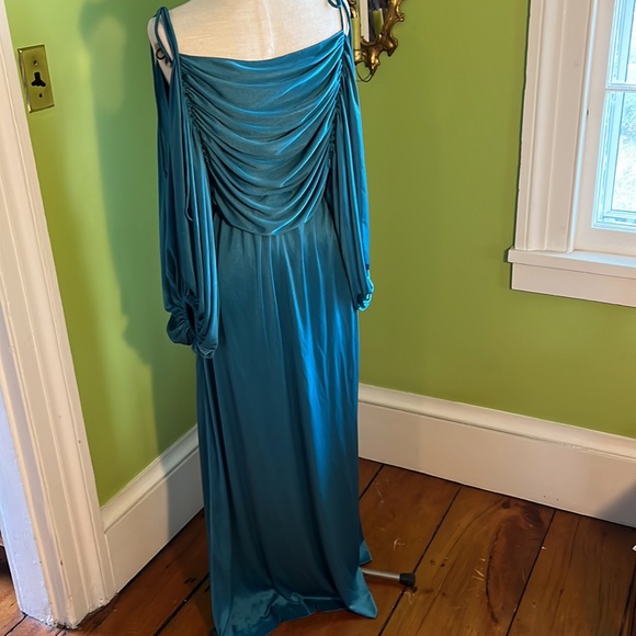 vintage 70s Joy Stevens teal disco balloon sleeve maxi - Picture 3 of 6